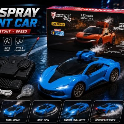 KIVANO 3D Spray Stunt Car Rechargeable Remote Control Drift Car with Cool Mist Spray, LED Headlights, 360° Spin and Type-C Charging for Kids